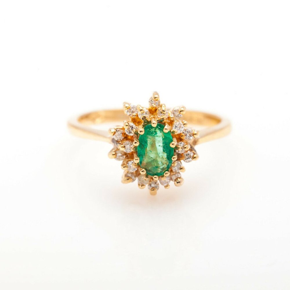 Estate $3000 1.5ct Emerald Diamond Gold Ring